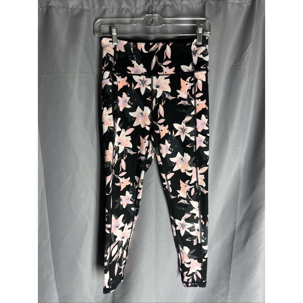 Victoria's Secret Pink and Black Floral Print Athletic Leggings Size 8  170/70A